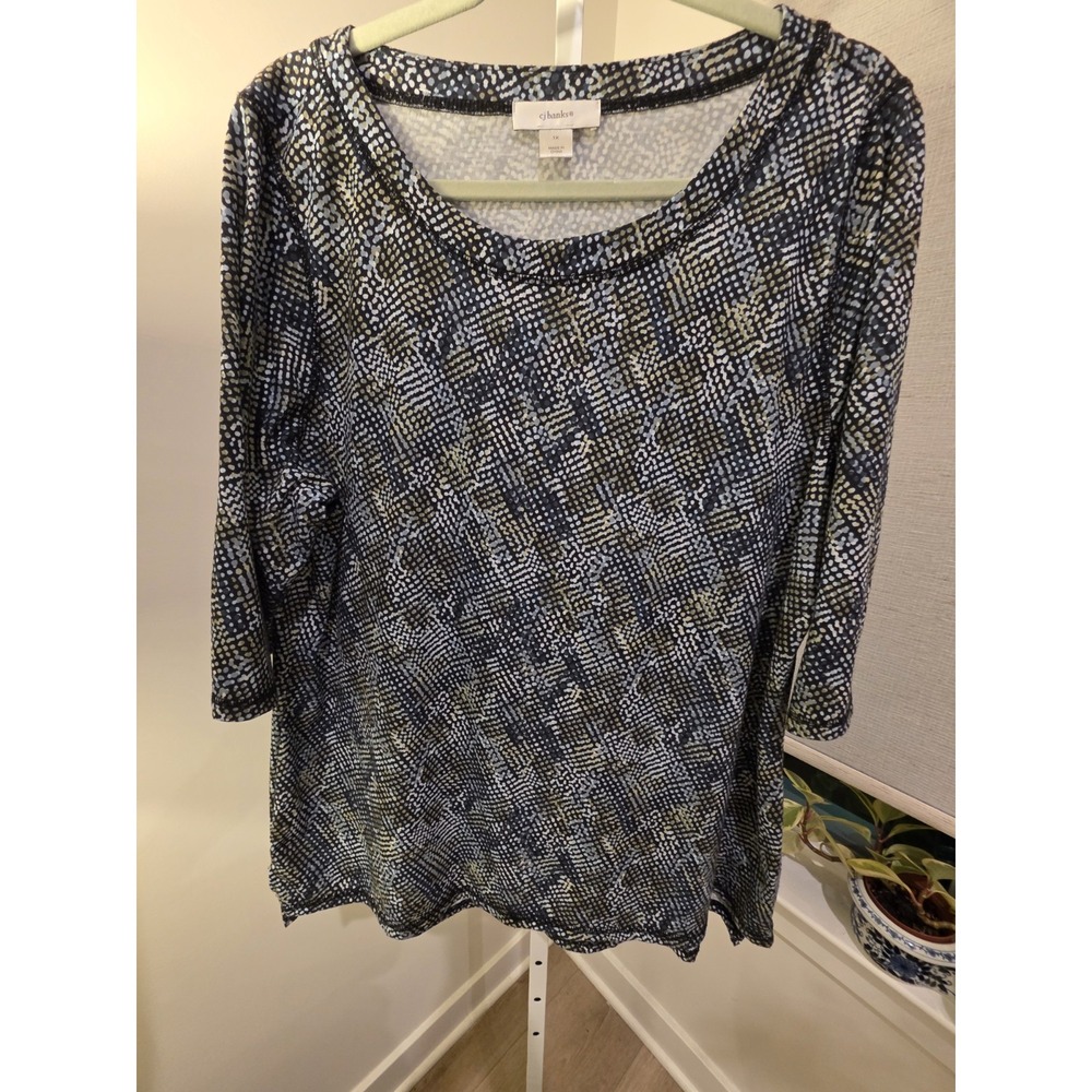 CJ Banks Womens Plus 1X Earthtone Geometric Tunic Top 3/4 Scoop